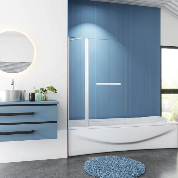 Twin Panel Radius Bath Screen With Fixing Arm And Towel Rail Twin Panel Bath Screen With Fixing Arm And Handle White B2W 1014 6Rh Frong Scaled Mlh Products