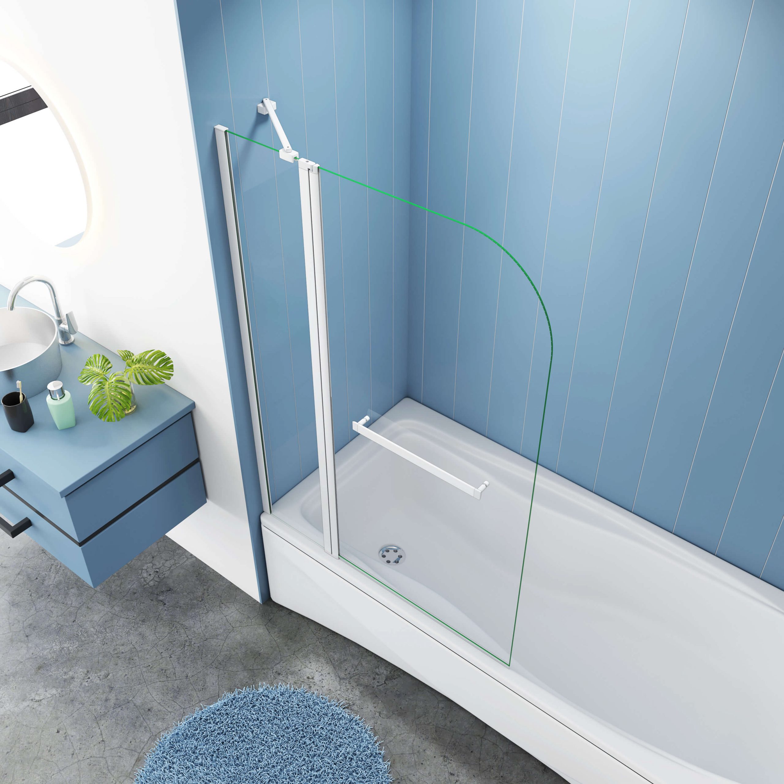 Twin Panel Radius Bath Screen With Fixing Arm And Towel Rail Twin Panel Bath Screen With Fixing Arm And Handle White B2W 1014 6Rh Top Scaled Mlh Products