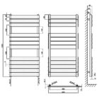 Technical drawing of MLH-PL12-60-12A towel radiator, dimensions: 1200mm height, 600mm width