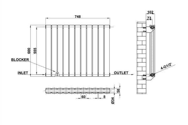 Radiator-Dimensions-Flat-Panel-Double-Horizontal-MLH-P06-11-D(ABW)