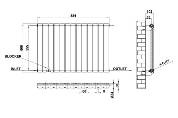 Radiator-Dimensions-Flat-Panel-Double-Horizontal-MLH-P06-13-D(ABW)