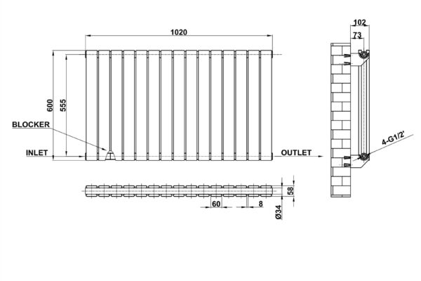 Radiator-Dimensions-Flat-Panel-Double-Horizontal-MLH-P06-15-D(ABW)