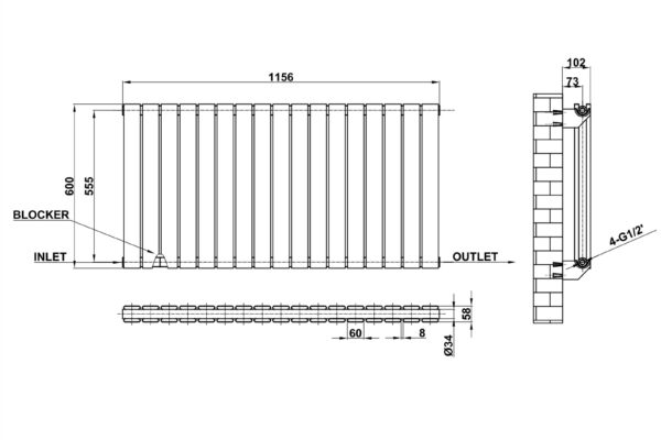 Radiator-Dimensions-Flat-Panel-Double-Horizontal-MLH-P06-17-D(ABW)