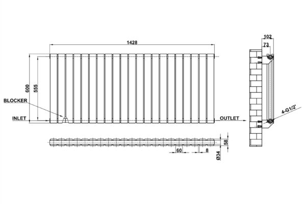 Radiator-Dimensions-Flat-Panel-Double-Horizontal-MLH-P06-21-D(ABW)