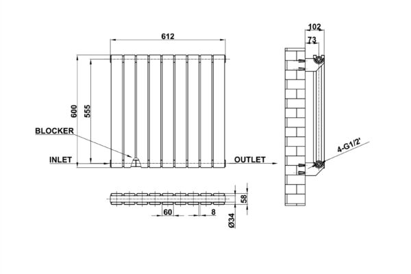 Radiator-Dimensions-Flat-Panel-Double-Horizontal-MLH-P06-9-D(ABW)