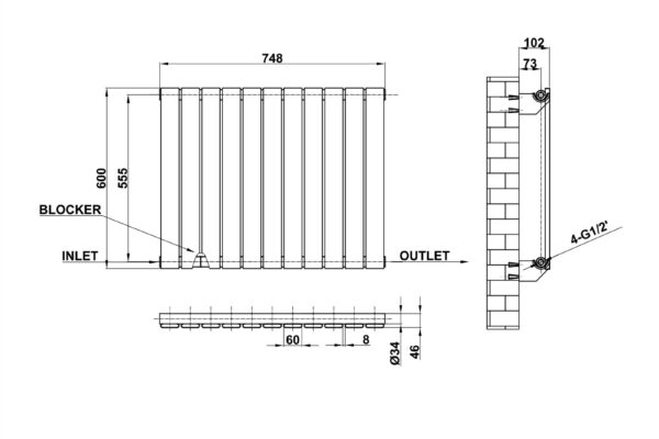 Radiator-Dimensions-Flat-Panel-Single-Horizontal-MLH-P06-11-S(ABW)