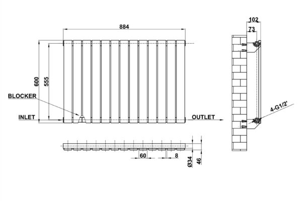 Radiator-Dimensions-Flat-Panel-Single-Horizontal-MLH-P06-13-S(ABW)