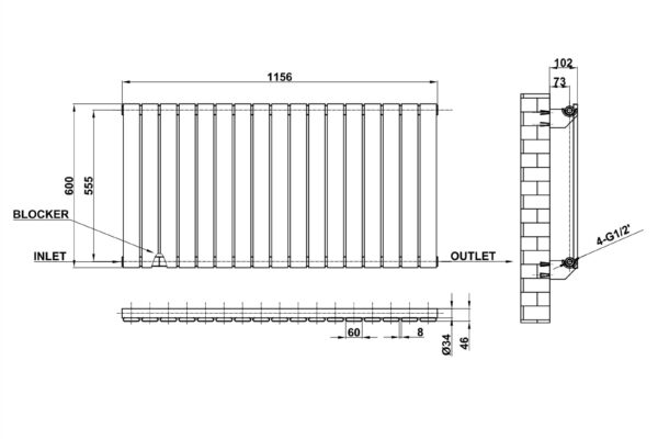 Radiator-Dimensions-Flat-Panel-Single-Horizontal-MLH-P06-17-S(ABW)