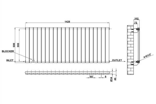 Radiator-Dimensions-Flat-Panel-Single-Horizontal-MLH-P06-21-S(ABW)