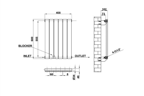 Radiator-Dimensions-Flat-Panel-Single-Horizontal-MLH-P06-6-S(ABW)