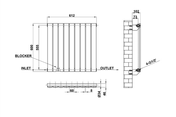 Radiator-Dimensions-Flat-Panel-Single-Horizontal-MLH-P06-9-S(ABW)