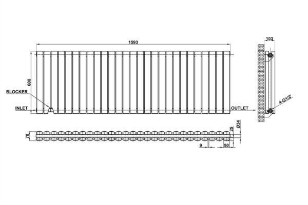 Radiator-Dimensions-Oval-Panel-Double-Horizontal-MLH-N06-27-D(AWB)-line-drawing