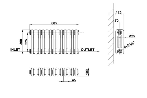 Radiator-Line-Drawing-Three-Column-MLH-C03-13-3-1