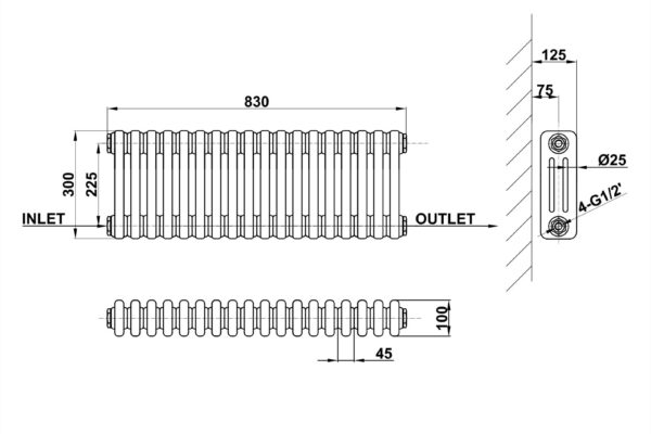 Radiator-Line-Drawing-Three-Column-MLH-C03-18-3-1