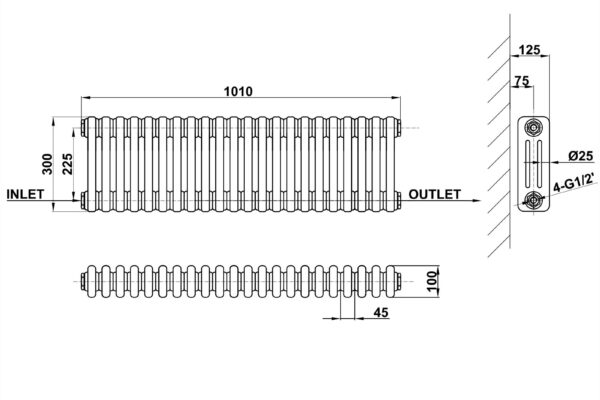 Radiator-Line-Drawing-Three-Column-MLH-C03-22-3-1