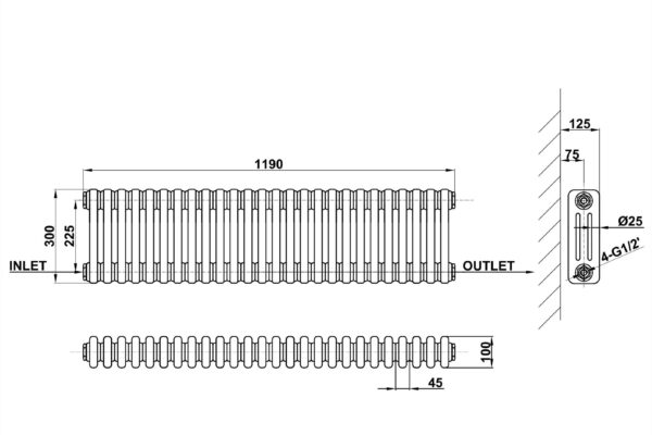 Radiator-Line-Drawing-Three-Column-MLH-C03-26-3-1