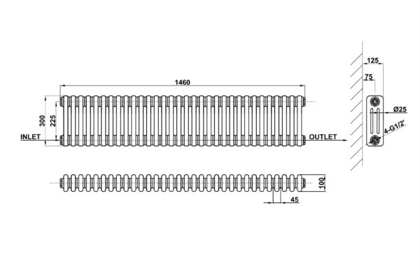 Radiator-Line-Drawing-Three-Column-MLH-C03-32-3-1