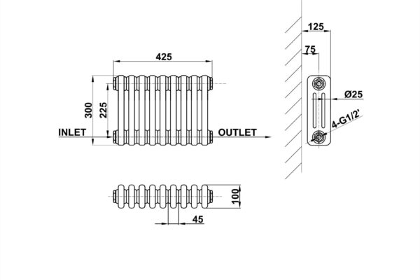 Radiator-Line-Drawing-Three-Column-MLH-C03-9-3-1