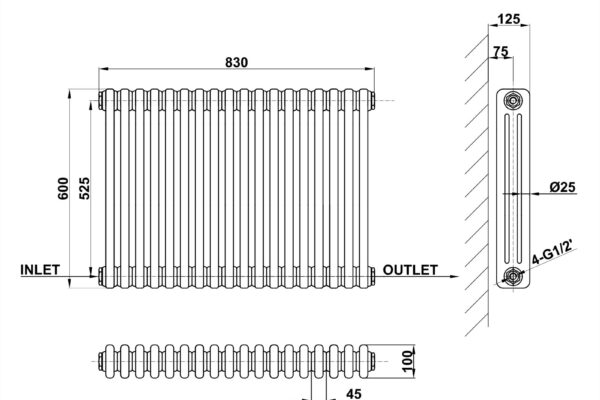 Radiator-Line-Drawing-Three-Column-MLH-C06-18-3-1