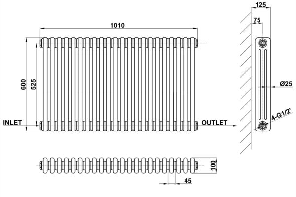 Radiator-Line-Drawing-Three-Column-MLH-C06-22-3-1