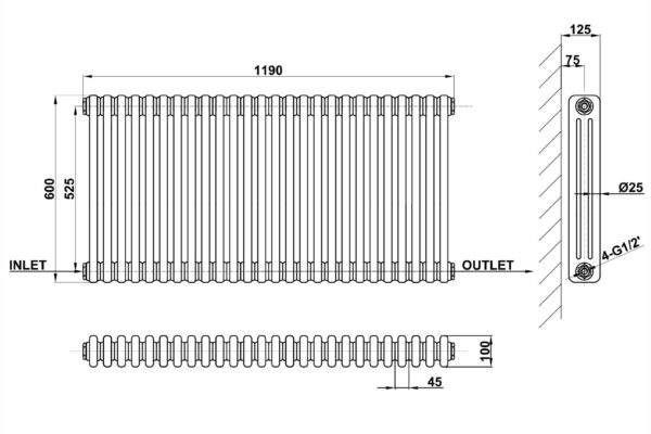 Radiator-Line-Drawing-Three-Column-MLH-C06-26-3-1