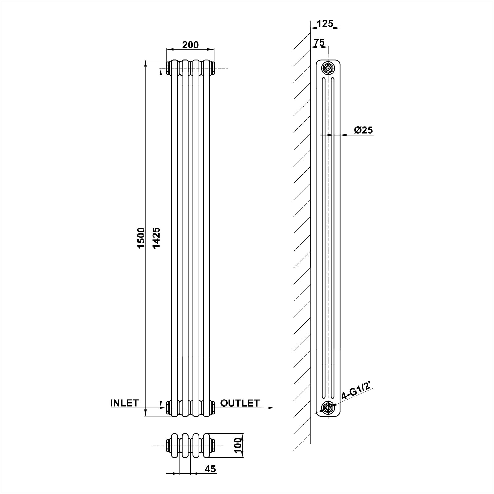 Vertical 2&3 Column Radiator Radiator Line Drawing Three Column MLH C15 4 3 1 CAVR MLH PRODUCTS