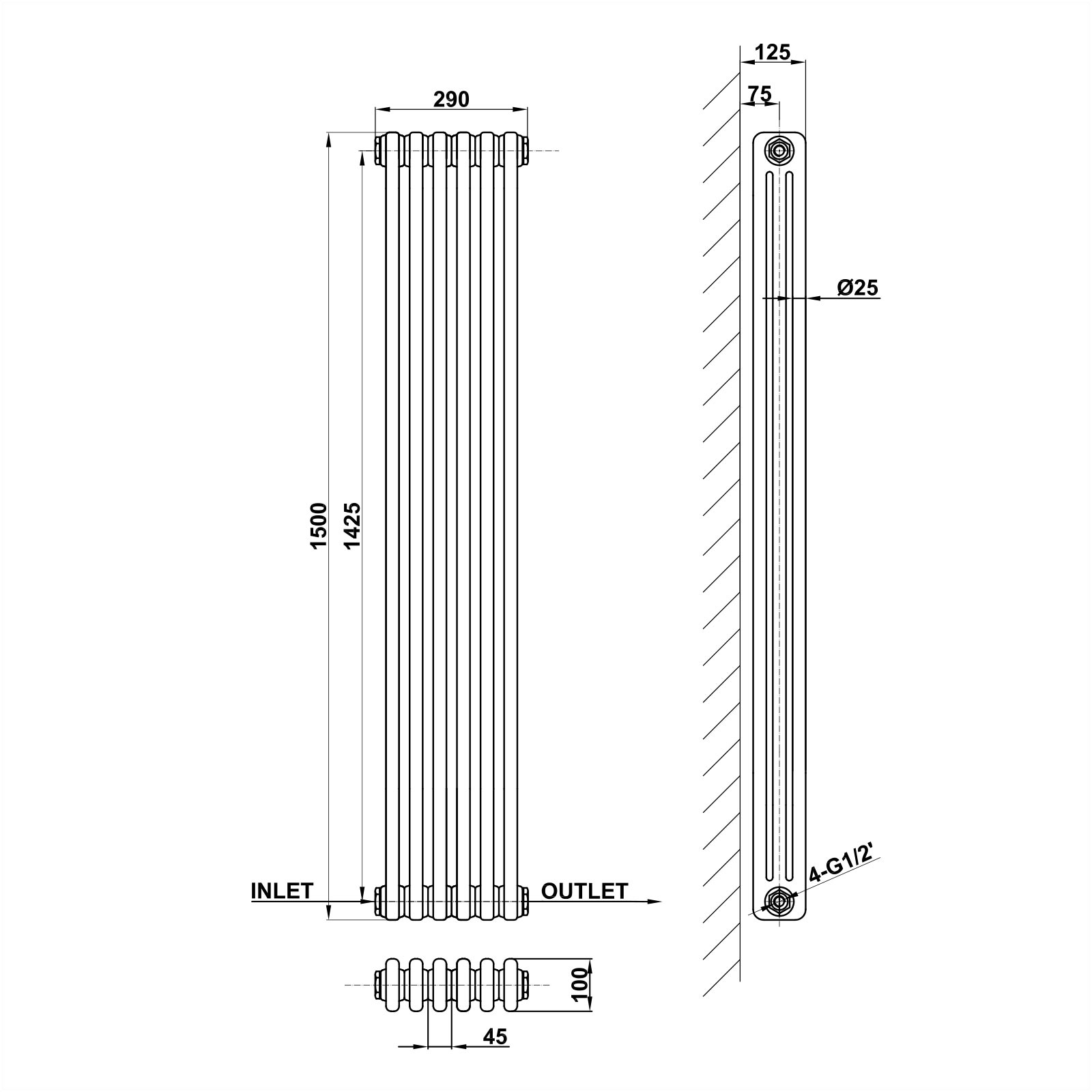 Vertical 2&3 Column Radiator Radiator Line Drawing Three Column MLH C15 6 3 1 CAVR MLH PRODUCTS