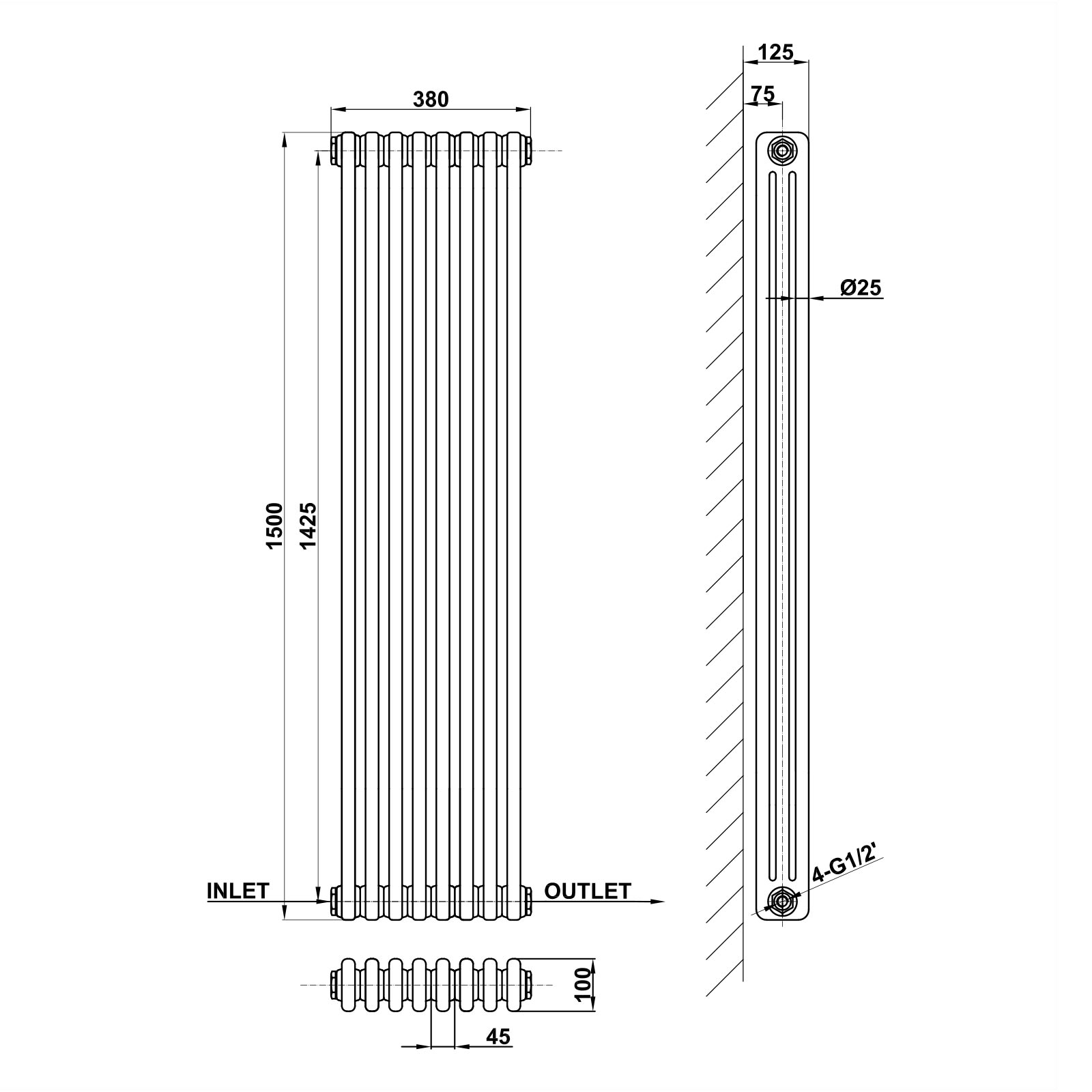 Vertical 2&3 Column Radiator Radiator Line Drawing Three Column MLH C15 8 3 1 CAVR MLH PRODUCTS