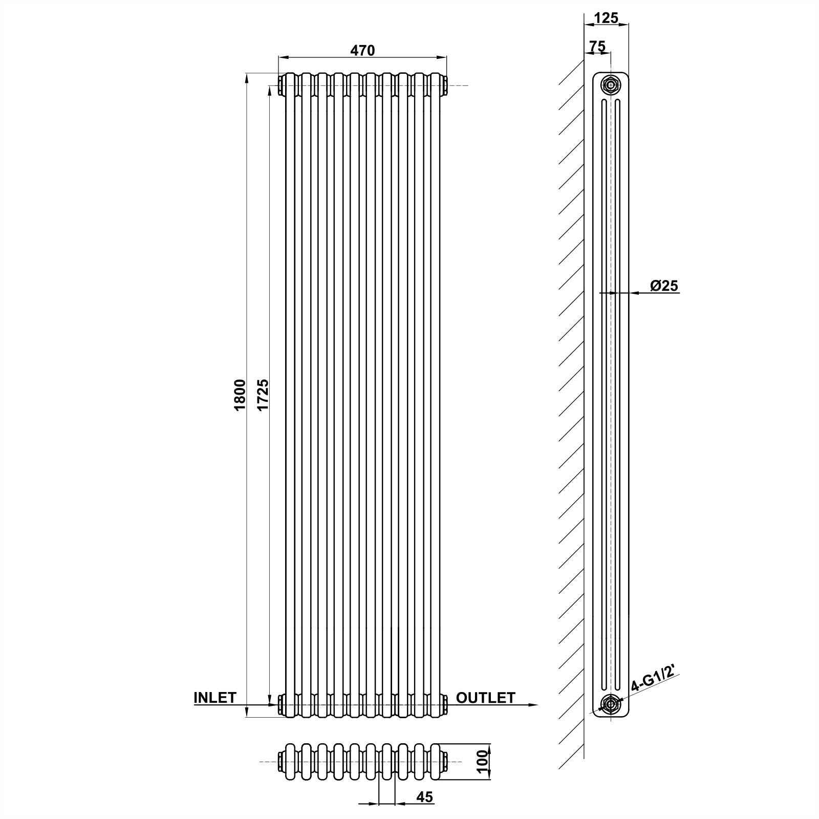 Vertical 2&3 Column Radiator Radiator Line Drawing Three Column MLH C18 10 3 1 CAVR MLH PRODUCTS