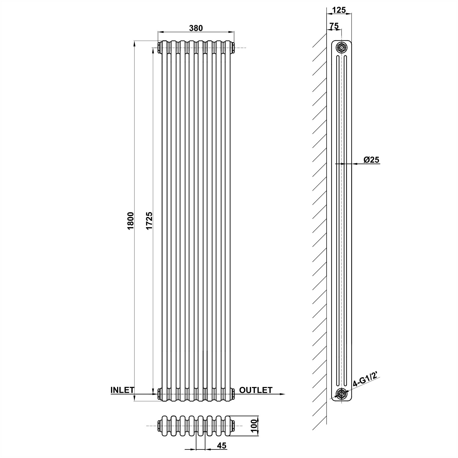 Vertical 2&3 Column Radiator Radiator Line Drawing Three Column MLH C18 8 3 1 CAVR MLH PRODUCTS