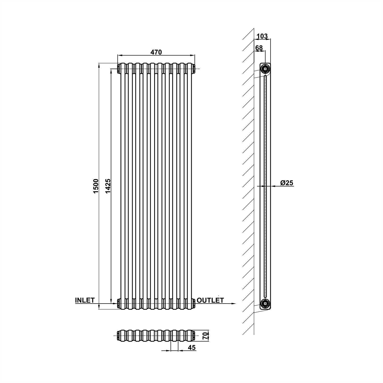 Vertical 2&3 Column Radiator Radiator Line Drawing Two Column MLH C15 10 2 1 CAVR MLH PRODUCTS