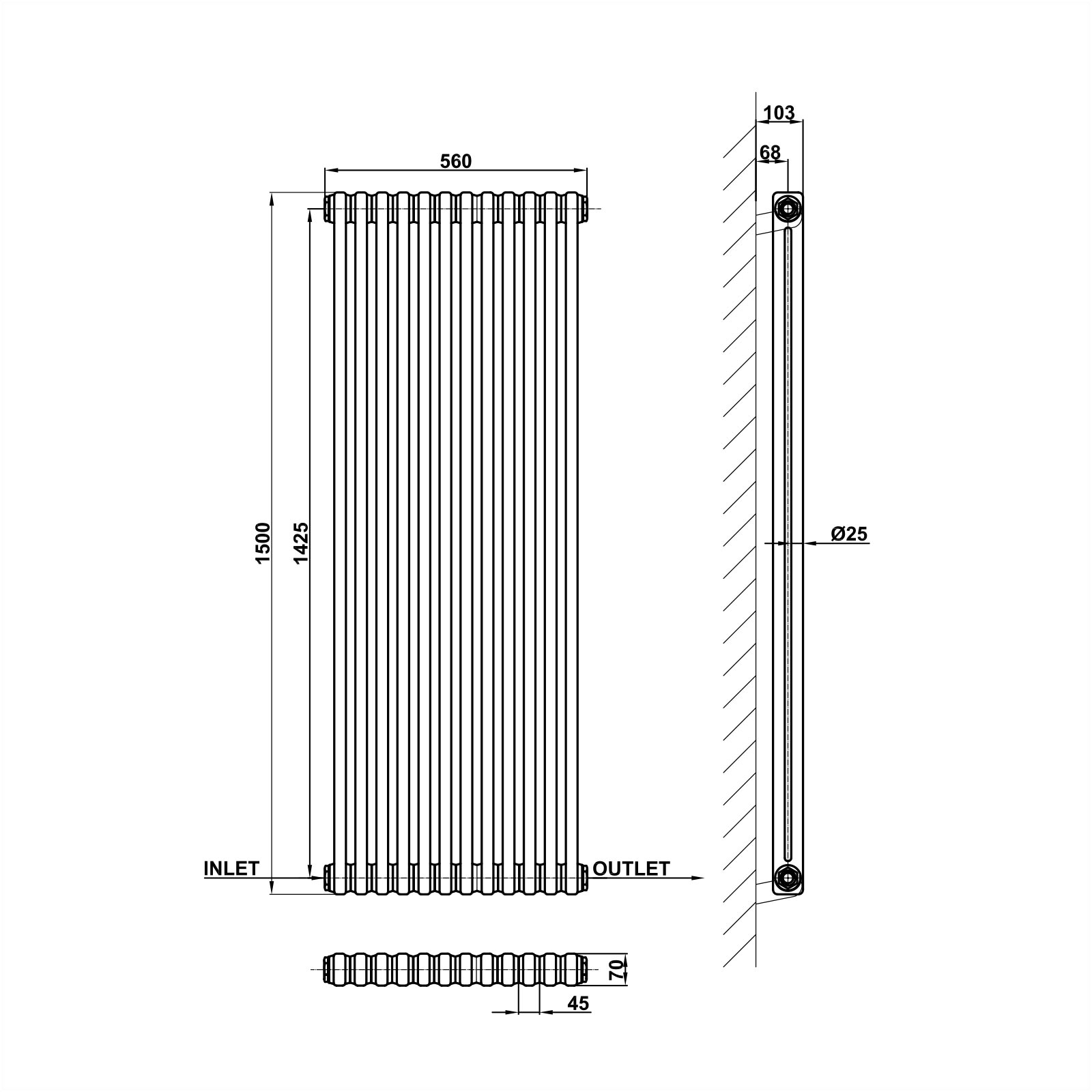 Vertical 2&3 Column Radiator Radiator Line Drawing Two Column MLH C15 12 2 1 CAVR MLH PRODUCTS