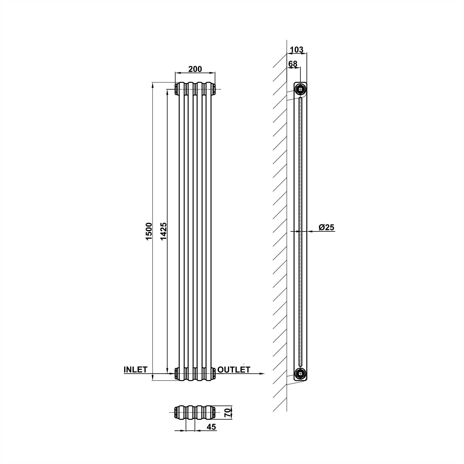 Vertical 2&3 Column Radiator Radiator Line Drawing Two Column MLH C15 4 2 1 CAVR MLH PRODUCTS