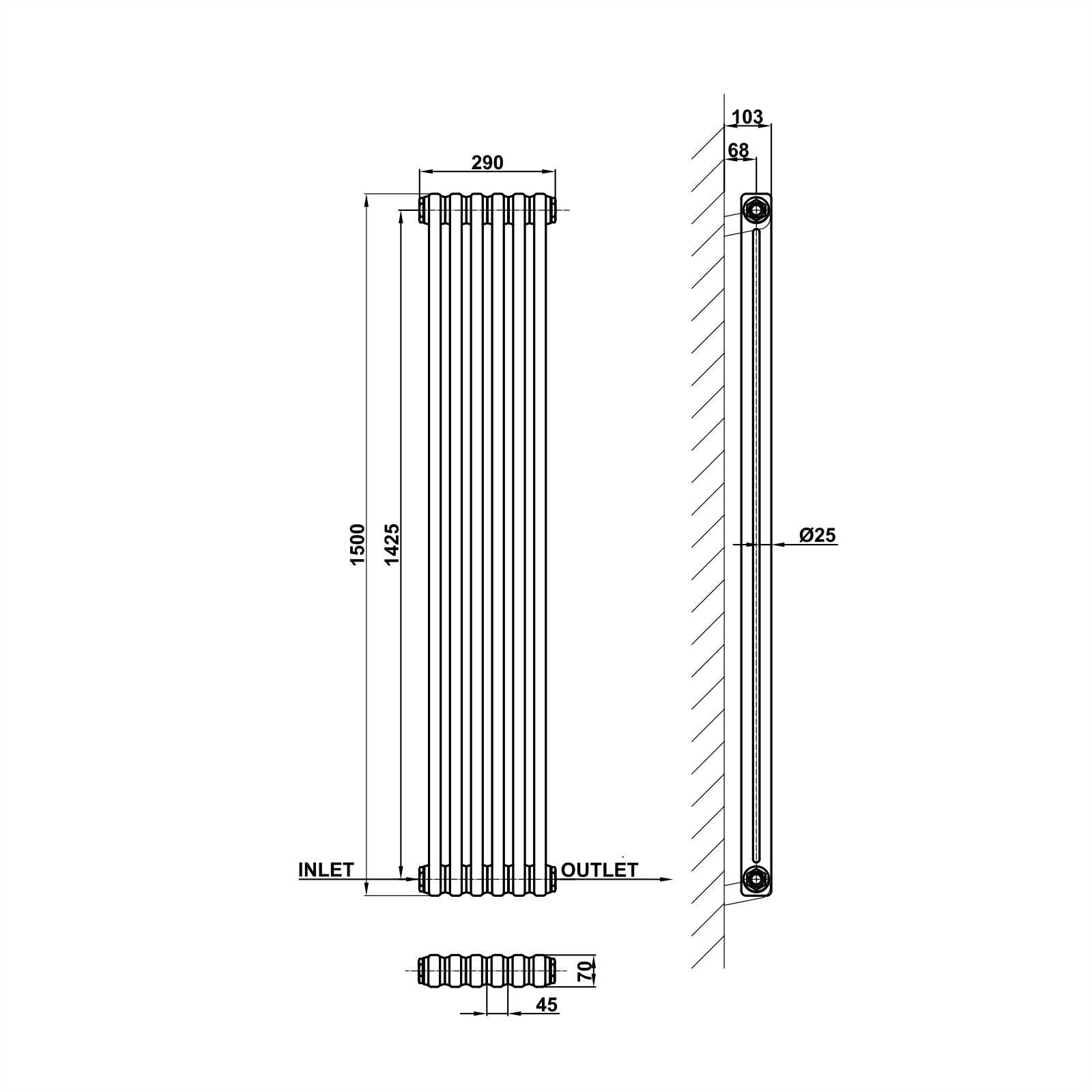 Vertical 2&3 Column Radiator Radiator Line Drawing Two Column MLH C15 6 2 1 CAVR MLH PRODUCTS