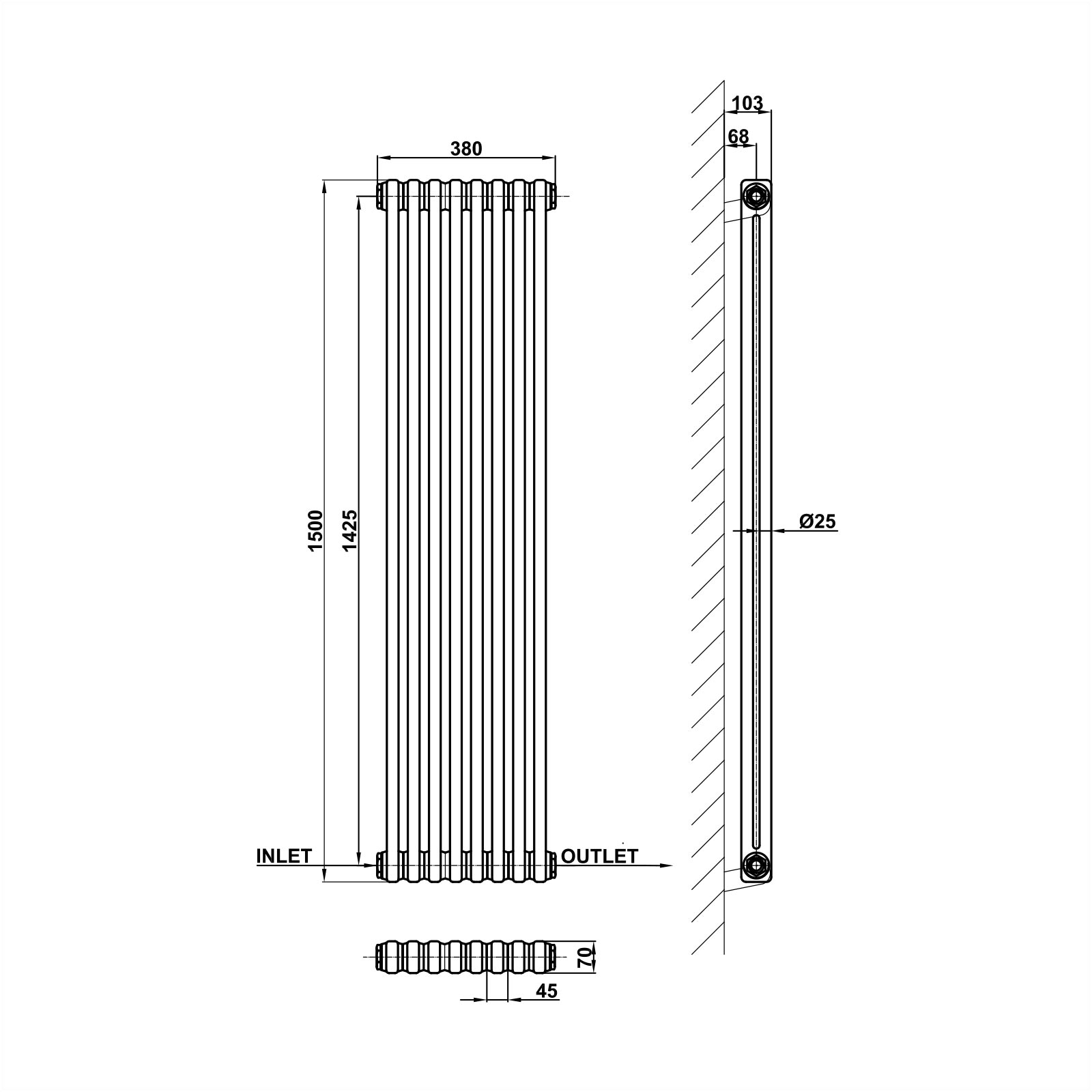 Vertical 2&3 Column Radiator Radiator Line Drawing Two Column MLH C15 8 2 1 CAVR MLH PRODUCTS