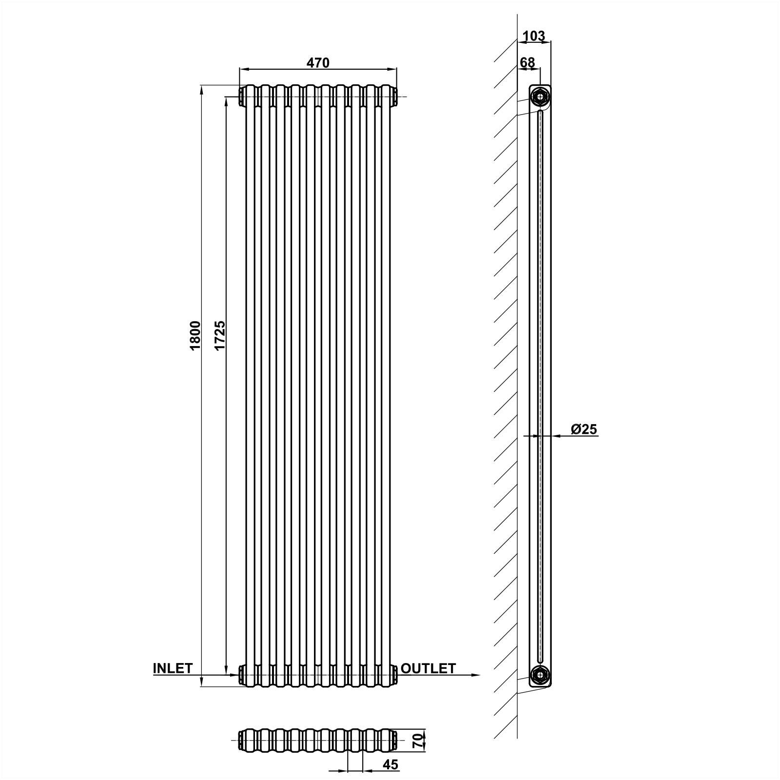 Vertical 2&3 Column Radiator Radiator Line Drawing Two Column MLH C18 10 2 1 CAVR MLH PRODUCTS