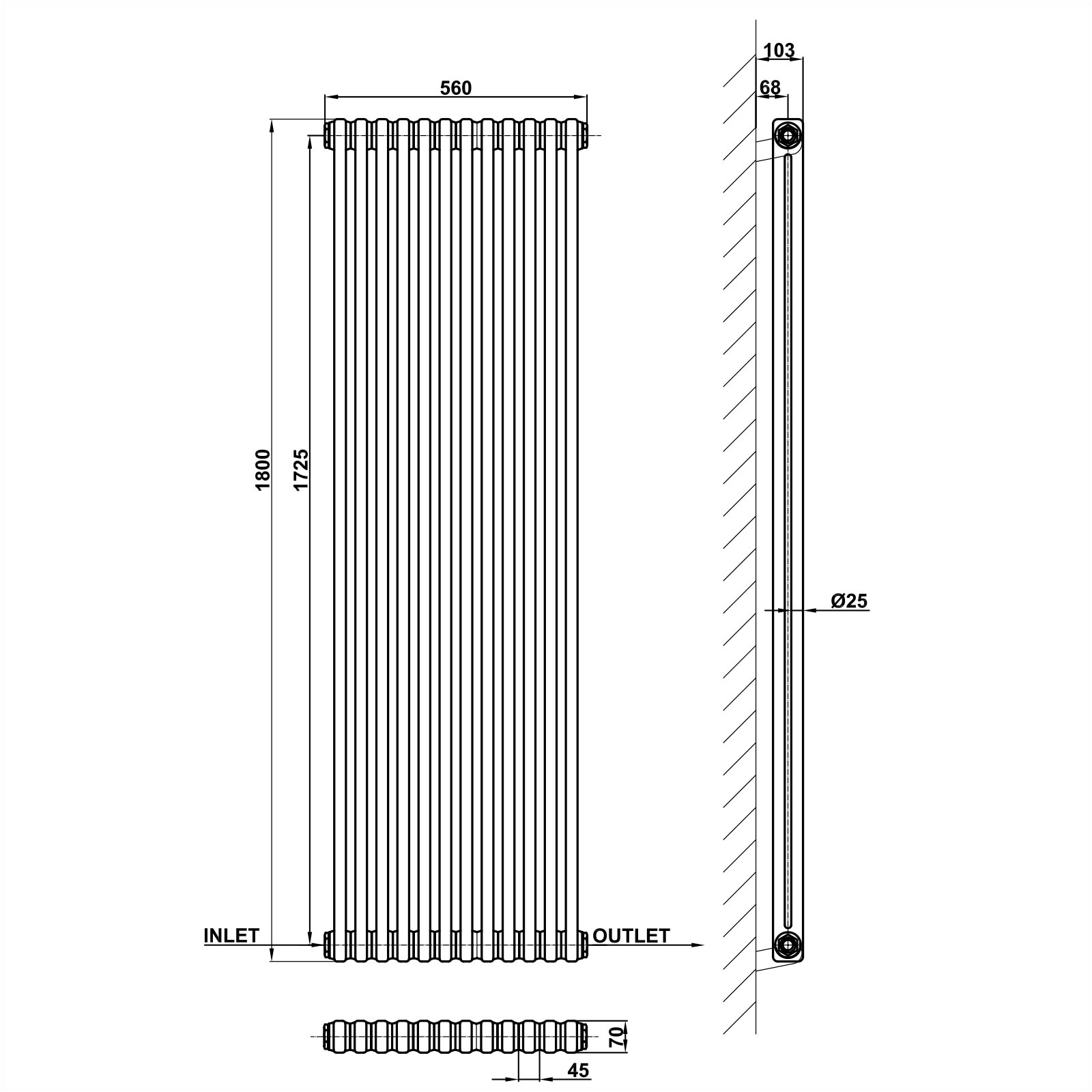 Vertical 2&3 Column Radiator Radiator Line Drawing Two Column MLH C18 12 2 1 CAVR MLH PRODUCTS