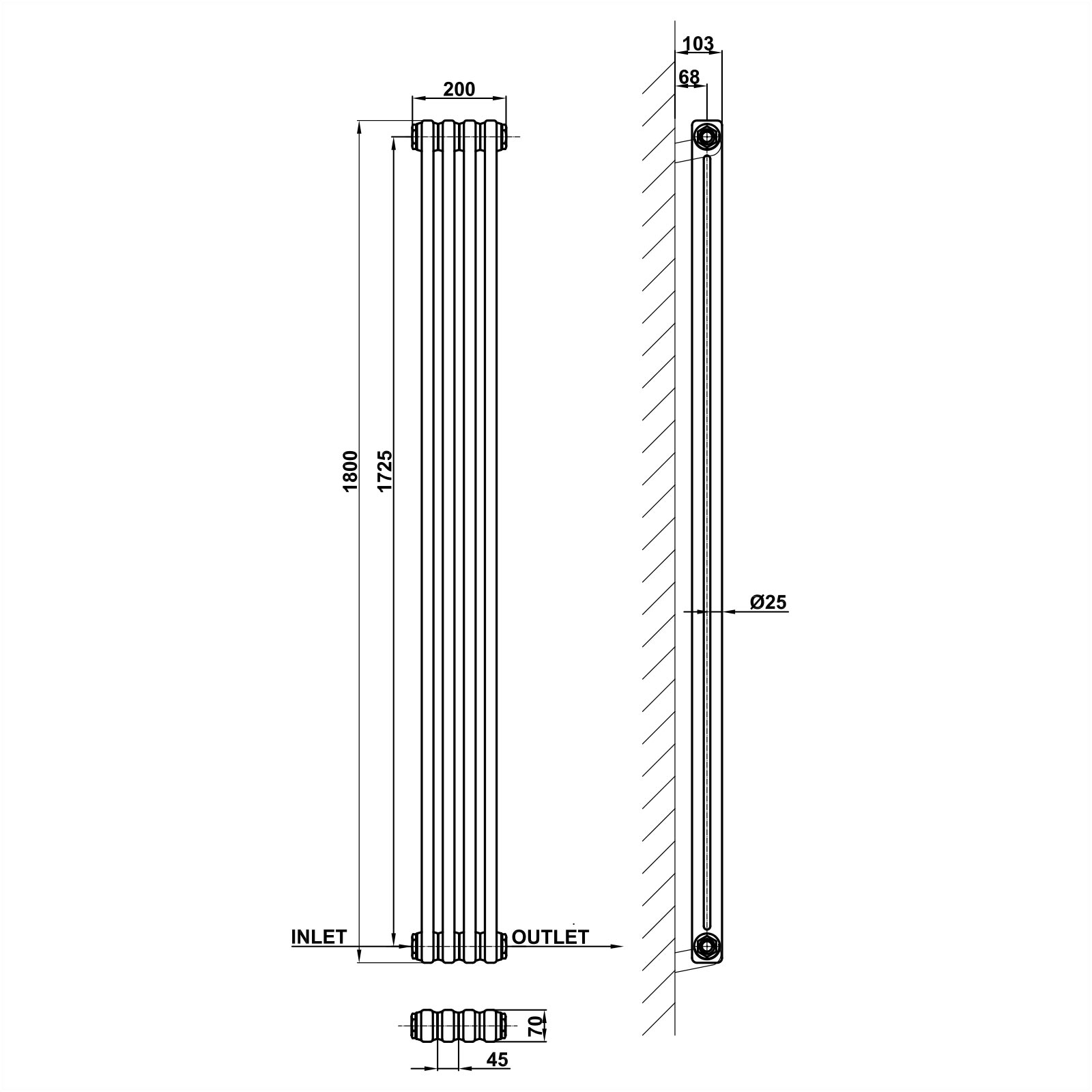 Vertical 2&3 Column Radiator Radiator Line Drawing Two Column MLH C18 4 2 1 CAVR MLH PRODUCTS