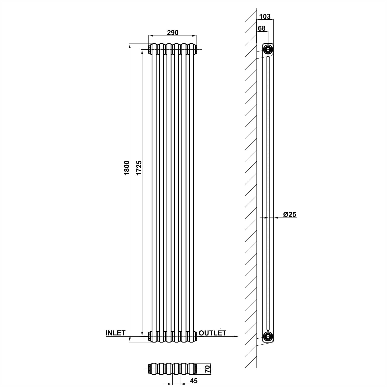 Vertical 2&3 Column Radiator Radiator Line Drawing Two Column MLH C18 6 2 1 CAVR MLH PRODUCTS