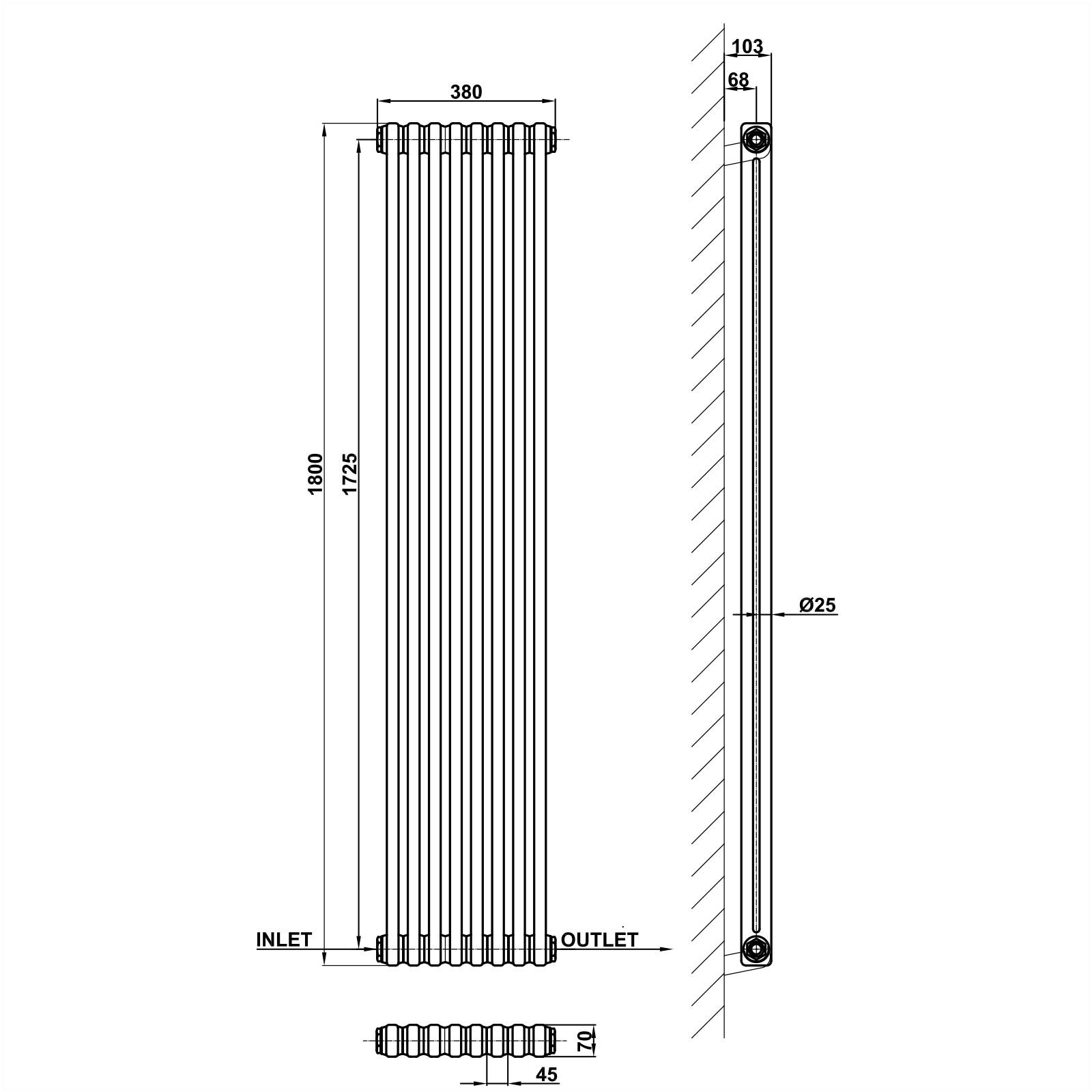 Vertical 2&3 Column Radiator Radiator Line Drawing Two Column MLH C18 8 2 1 CAVR MLH PRODUCTS