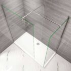 A sleek walk-in wetroom featuring both front and end glass panels for a modern, open design. MLH Products.