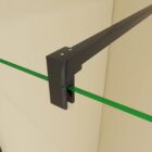 Walk In Wetroom Full Set Corner Fit Black 4 Close-up of the black support bar clamp fitted to the walk-in shower glass