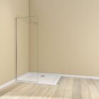 Walk In Wetroom Full Set Recess Fit 9 Silver framed 1200–1400mm walk-in shower screen with clear glass panel and support bar