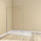 Walk In Wetroom Full Set Recess Fit 8 Silver framed 1700mm walk-in shower screen with clear glass panel and wall support bar