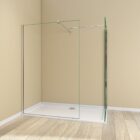 Walk In Wetroom Full Set Corner Fit 3 Silver framed 1700mm walk-in shower enclosure with clear glass end panel and support bars