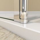 Walk In Wetroom Full Set Corner Fit 10 Close-up of the silver bottom hinge connecting the flipper panel to the walk-in shower screen