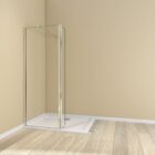 Walk In Wetroom Full Set Recess Fit 2 Silver framed 1200–1400mm walk-in shower enclosure with hinged flipper panel and support bar