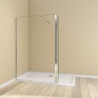 Walk In Wetroom Full Set Recess Fit 1 Silver framed 1700mm walk-in shower enclosure with clear glass flipper panel and support bar